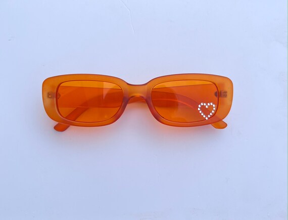 Women's Small Rectangle 'Orange Pearl' Plastic Sunglasses