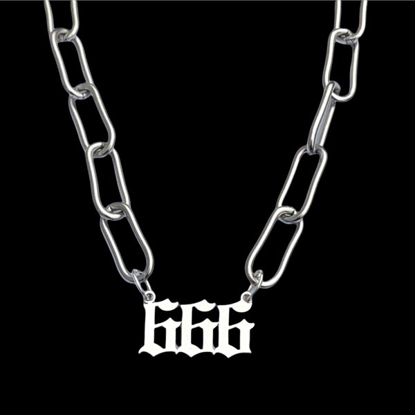 666 Devil Number Chunky Chain Necklace, 666 Jewelry, Devil Necklace, Gothic Necklace, Goth Jewelry