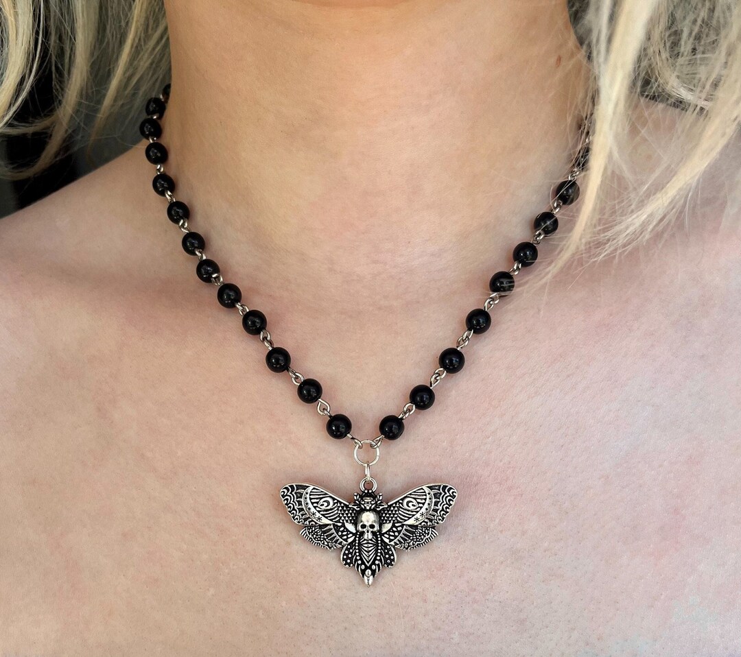 Gothic Death Head Moth Necklace - Stainless Steel Insect Jewelry For Women