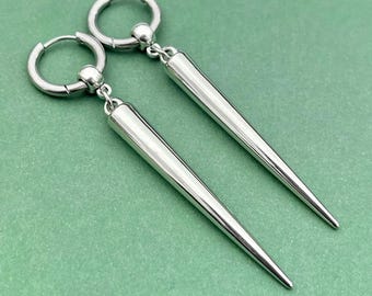 Long Silver Spike Hoop Earrings: Gothic Punk Alt Jewellery