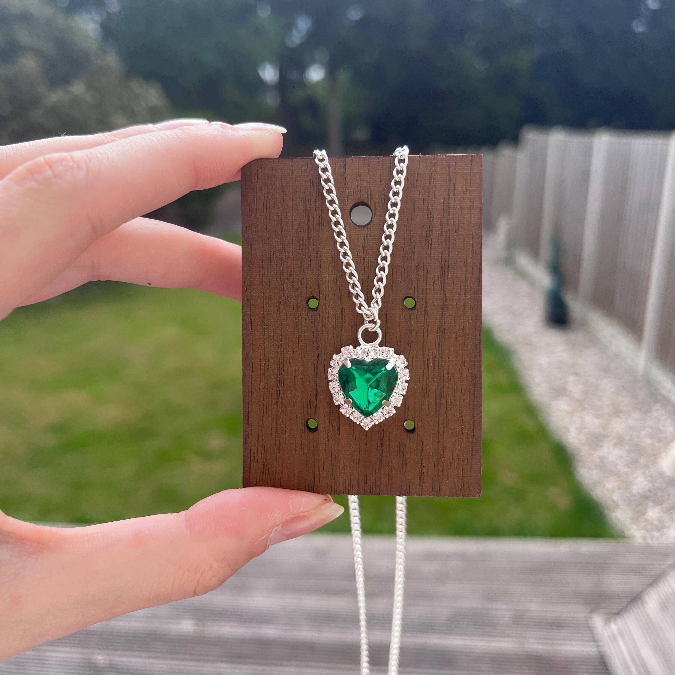 Emerald Green Heart Necklace, Y2K Necklace, 2000s Necklace