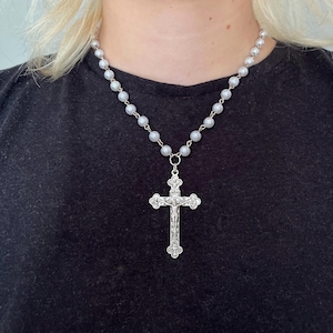 White Pearl Rosary Beads, Cross Rosary Necklace, Rosary Beads, Rosaries For Ladies