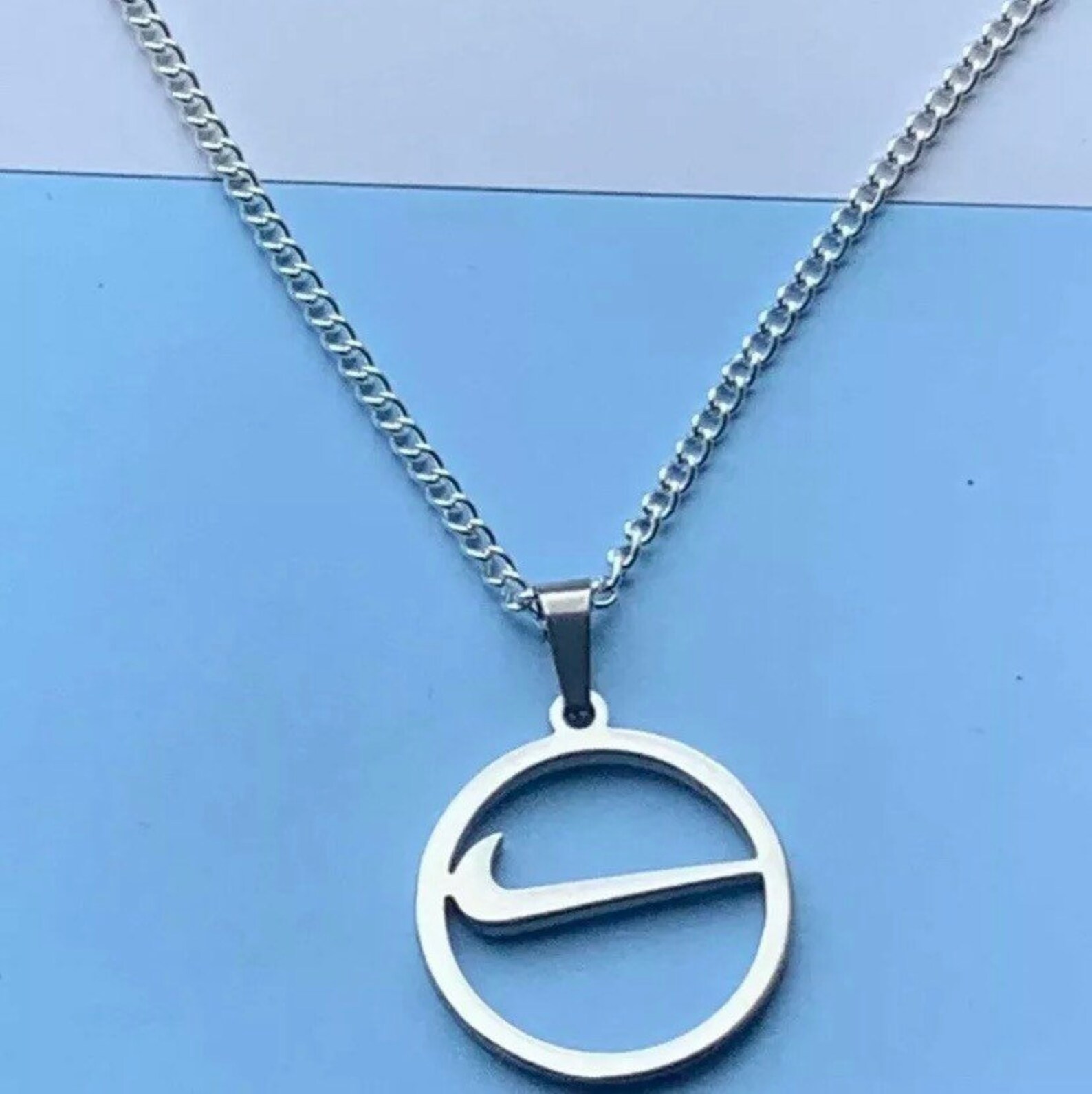 Nike Swoosh Silver Chain Pendant Necklace Etsy