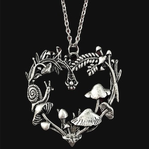 Collar de setas de plata, collar colgante de taburete, collar de plantas, collar de caracol, collar de naturaleza, joyería Fairycore, Cottagecoremush imagen 2
