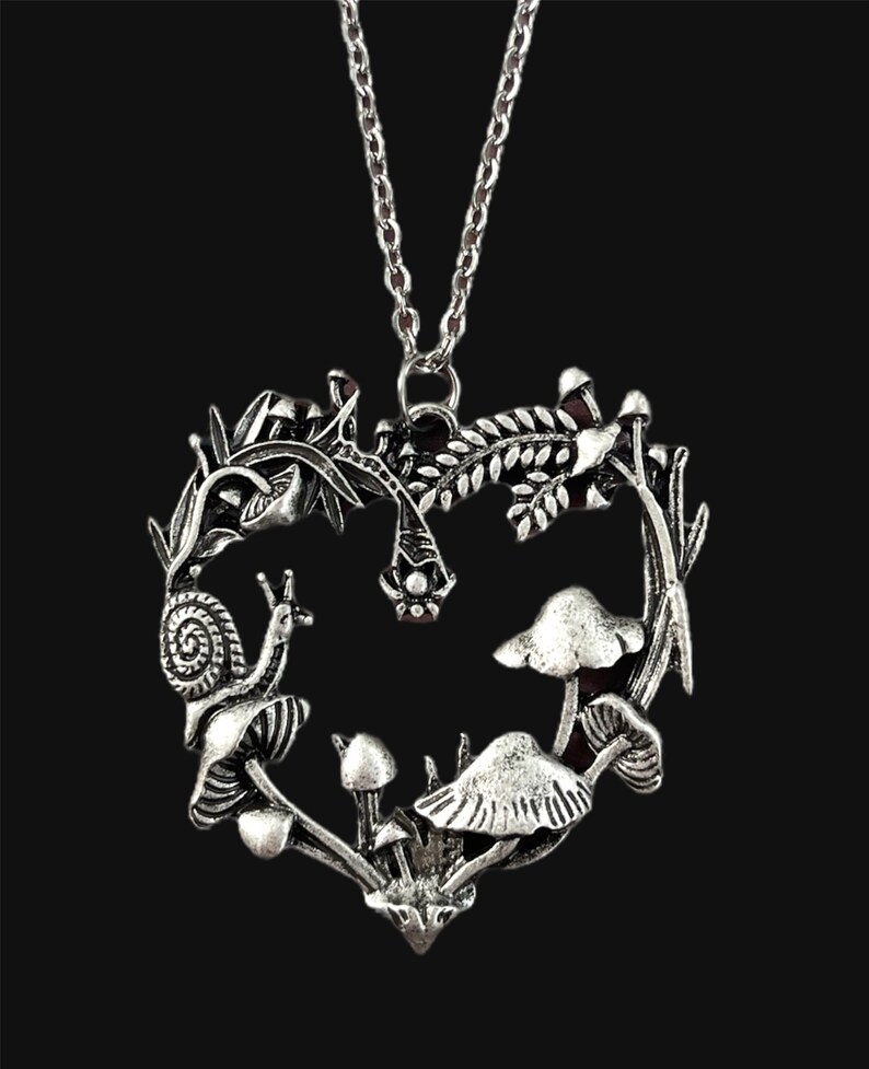 Silver Mushroom Necklace, Toadstool Pendant Necklace, Plant Necklace, Snail Necklace, Nature Necklace, Fairycore Jewellery, Cottagecoremush image 2