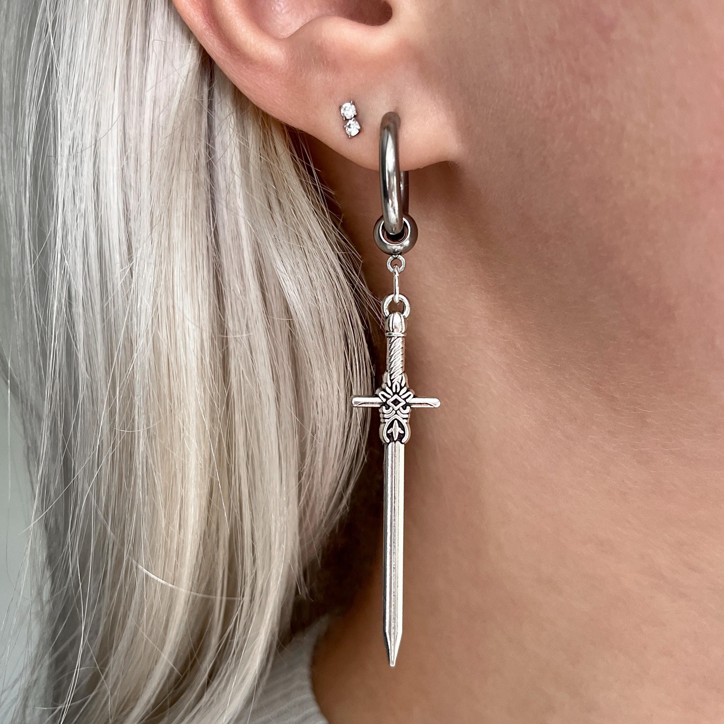 Orecchini Pendenti A Forma Di Spada Punk, Argento Vintage Con Nappa, Stile Gotico, Gioielli Donne Ragazze