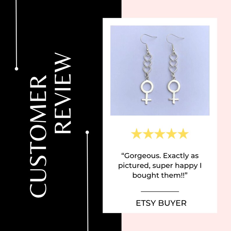 Silver Female Symbol Heart Dangle Earrings, Feminist Venus Jewelry image 3