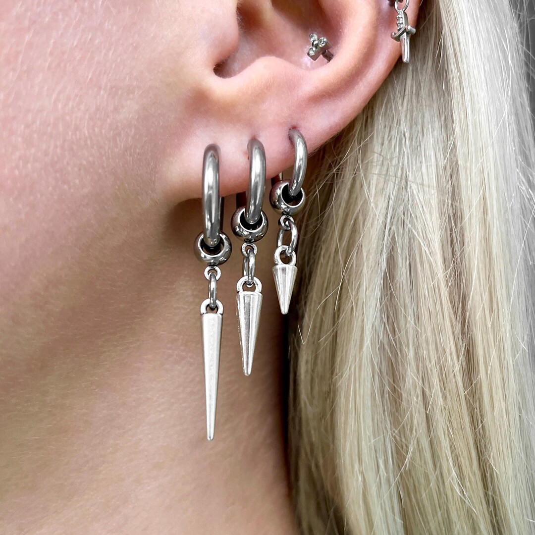 Silver Spike Hoop Earrings: Stainless Steel Punk Goth Jewelry - Etsy Japan