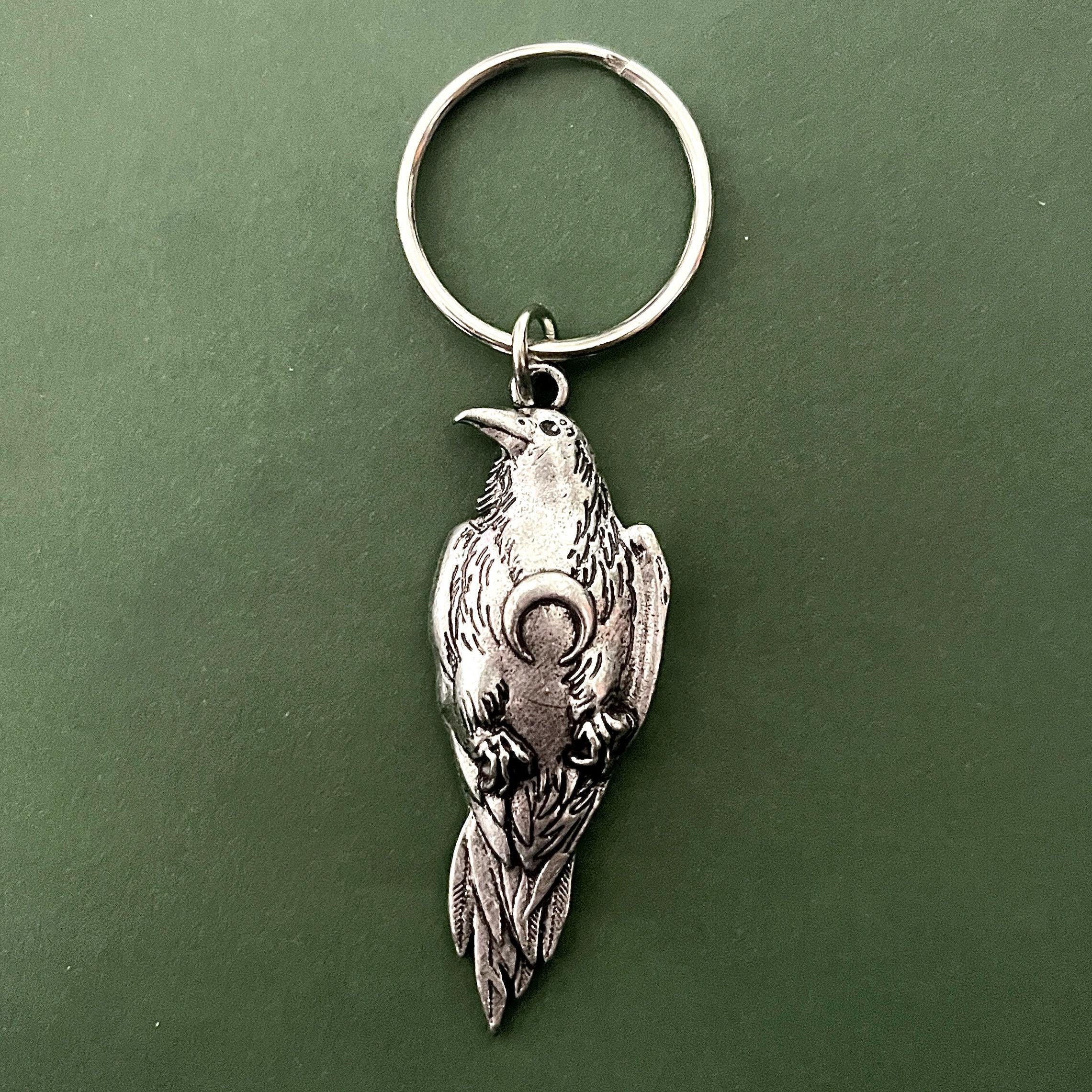 Viking Odin's Raven Keyring, Silver Crow Keychain, Norse Viking