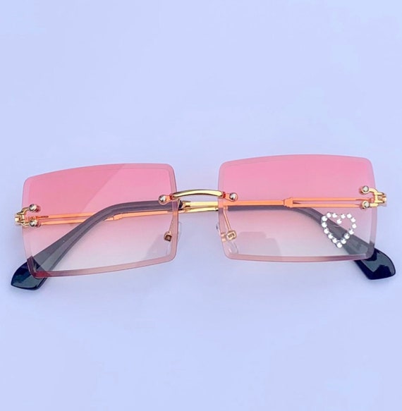 Y2K Pink Heart Rhinestone Sunglasses