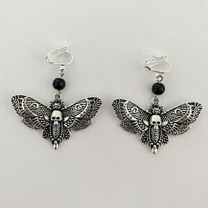 Death Head Moth Clip On Earrings, Gothic Clip-On Earrings, Goth Non-Pierced Earrings, Death Moth Earrings image 6