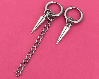 Stainless Steel Spike Chain Hoop Earrings: Gothic Punk Alt Jewelry