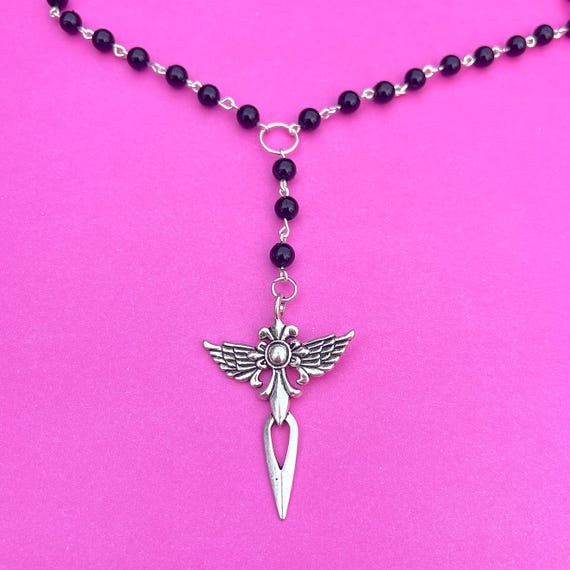 Goth Rosary Necklace, Gothic Necklace, Black Rosary Style