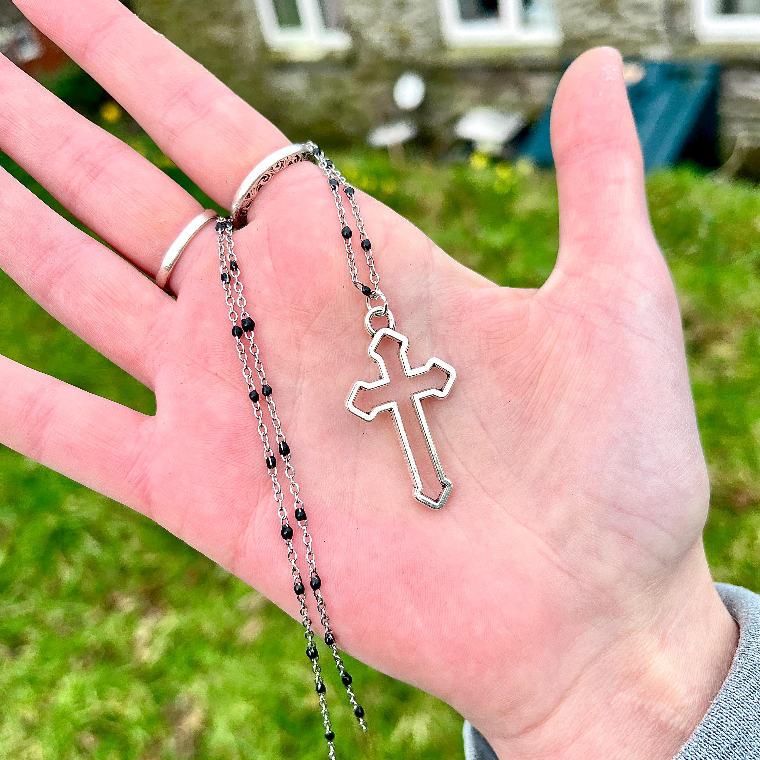 Silver Goth Cross Necklace, Gothic Jewelry, Grunge Alternative