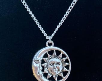 Collier Pendentif Soleil Lune Argent Sterling 925 - Unisexe - SZ77