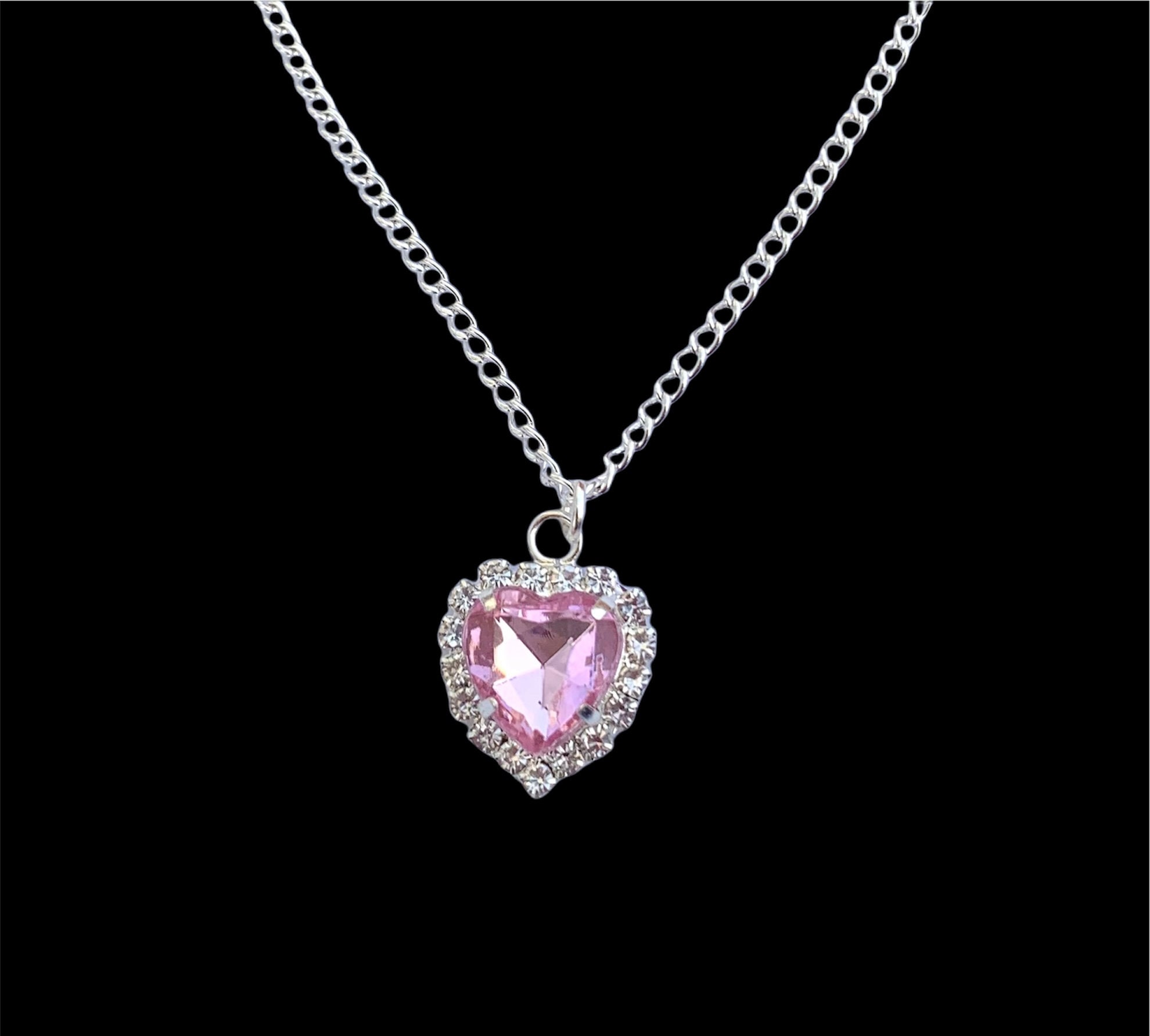 Y2K Pink Heart Necklace Chain Pendant Y2K Jewelry 2000s Etsy UK