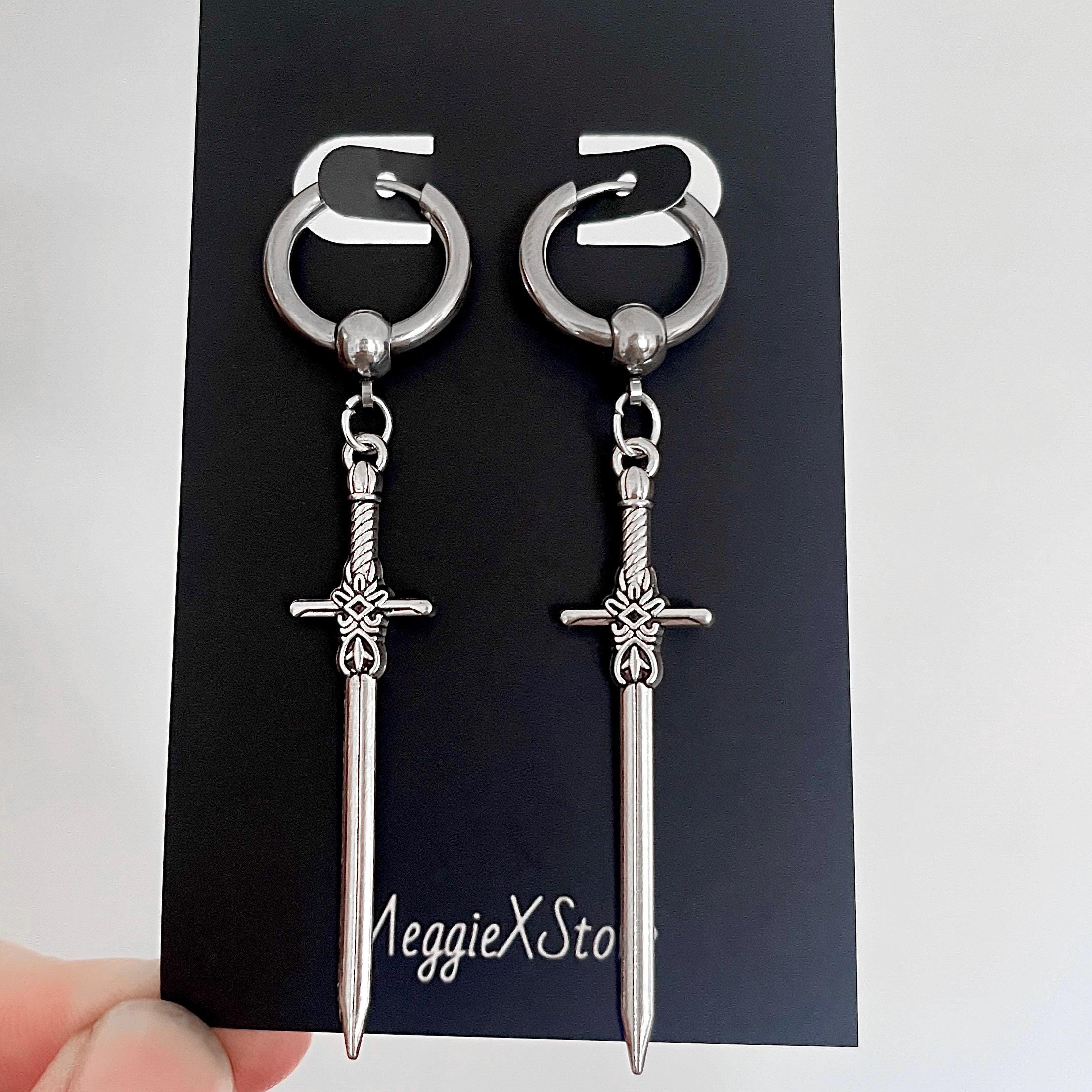 Orecchini Uomo Donna Gotici Pugnale In Argento 925: Gioielli A Forma Di Spada E Teschio, Regalo Originale Per Halloween - 4