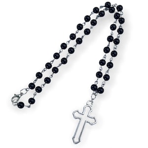 Gothic Rosenkranz Halskette, Gothic Schwarz Rosenkranz Großes Kreuz Halskette, Schwarze Rosenkranz Perlen, Goth Kreuz Halskette, Perlen Kreuz Halskette, Goth Schmuck