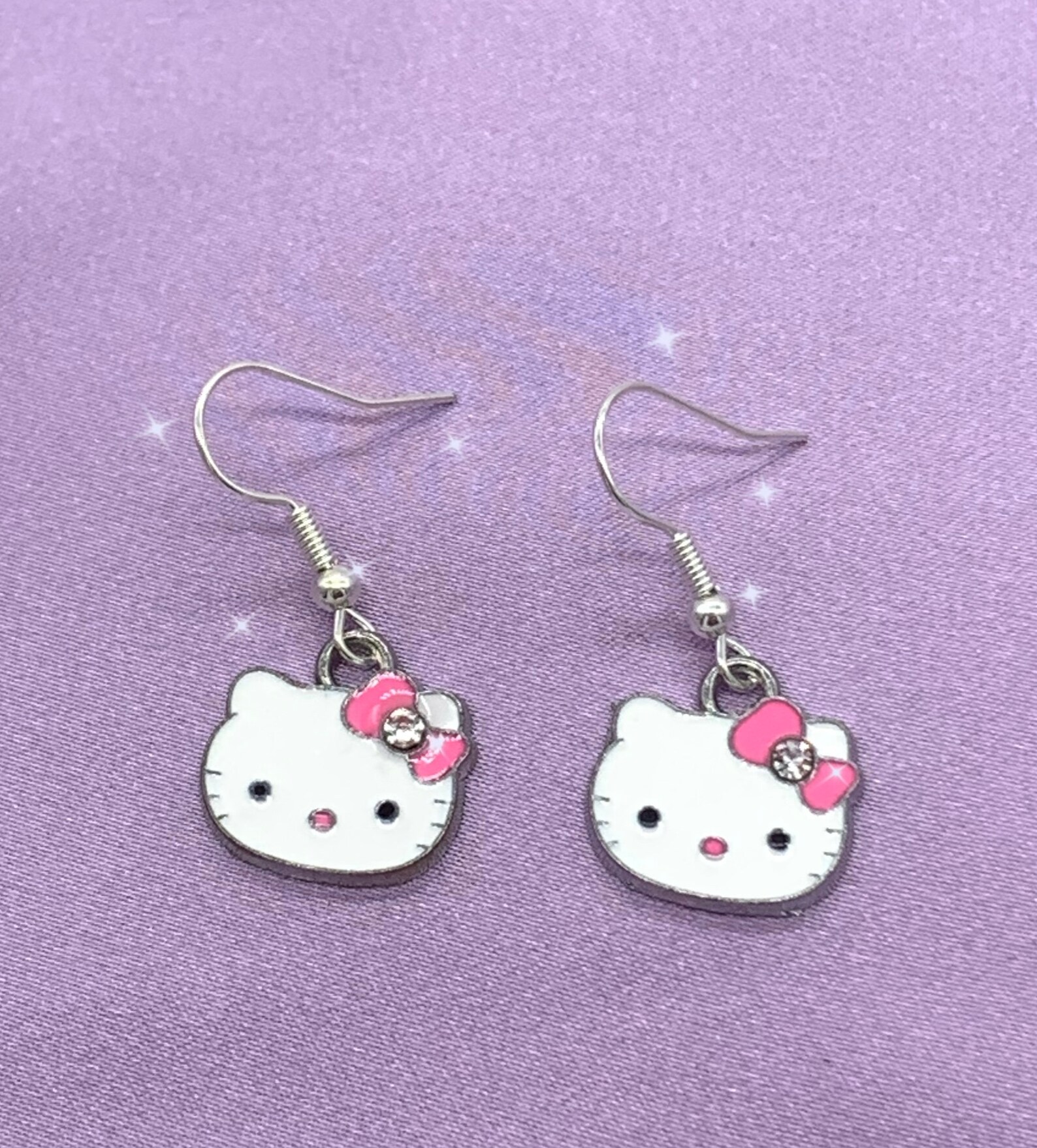Hello Kitty Silver Drop Dangle Earrings Women's Girls Y2K Etsy