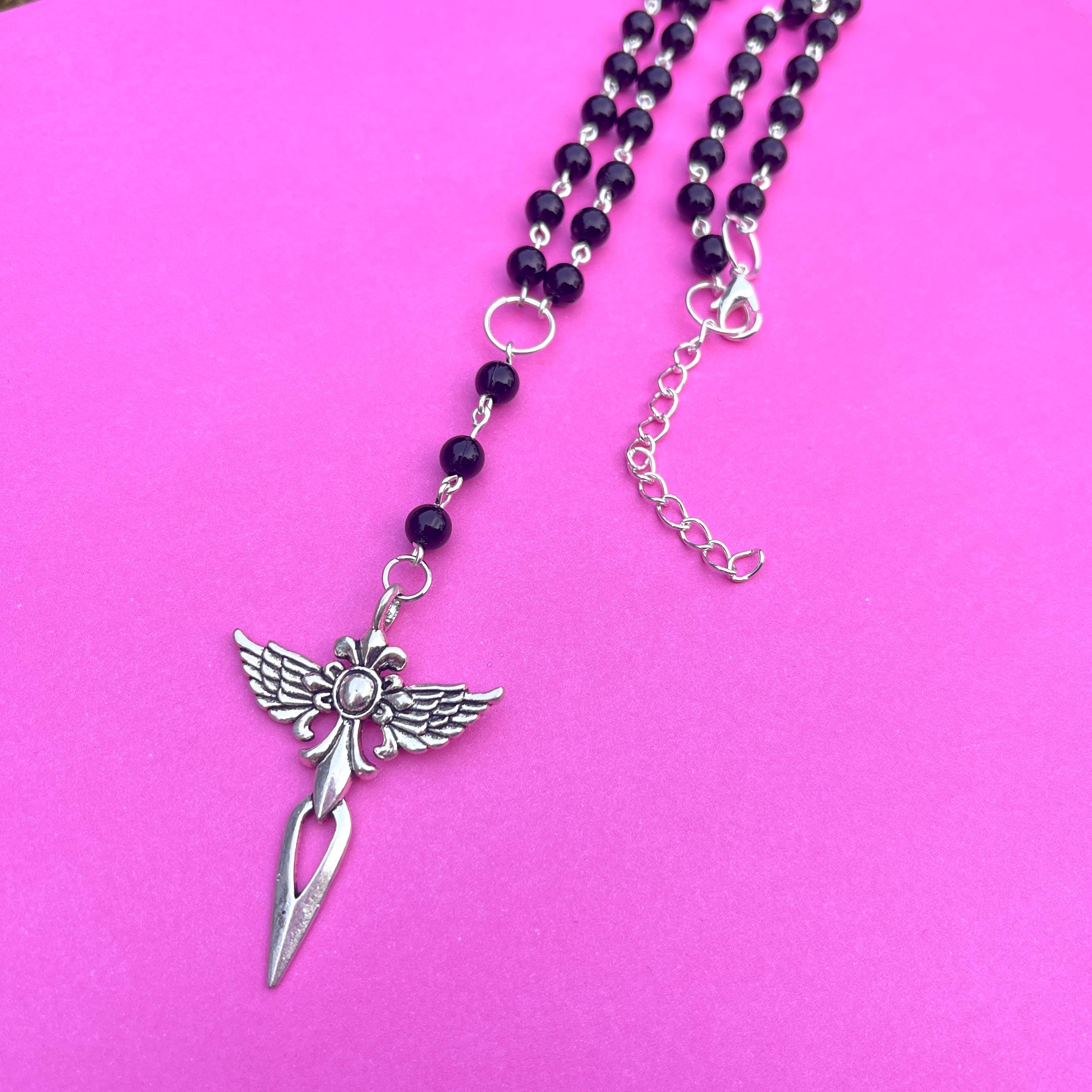 Goth Rosary Necklace, Gothic Necklace, Black Rosary Style Necklace 