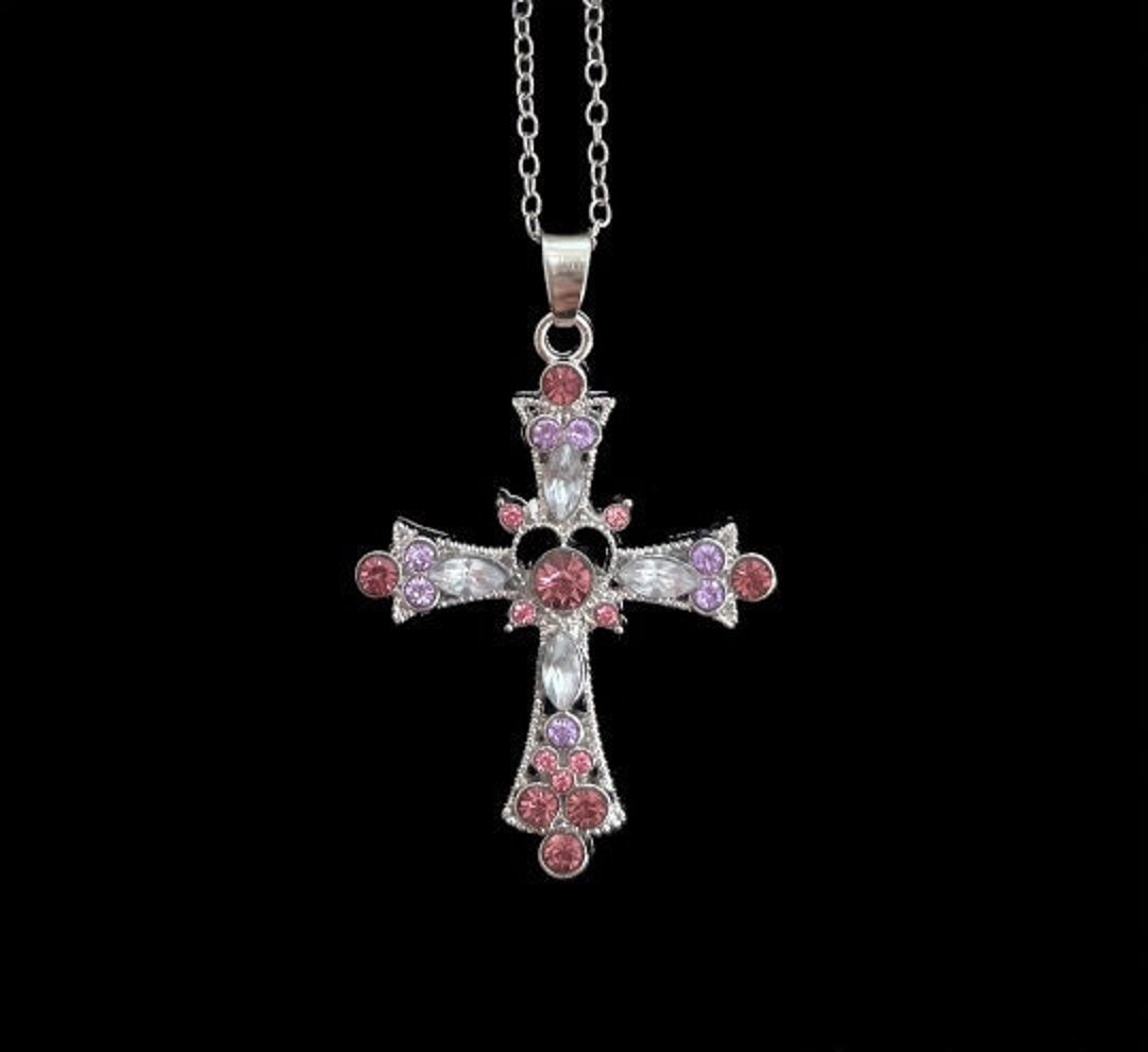 Silver Cross With Heart Necklace Chain Pendant, Cross Necklace, Cross