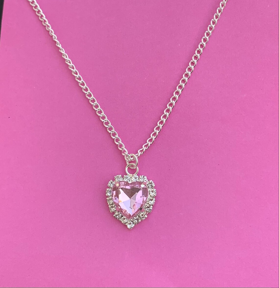 Y2K Pink Heart Necklace Chain Pendant Y2K Jewelry 2000s Etsy UK