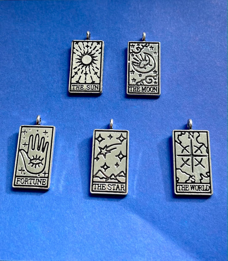 Tarotkaart ketting, zilveren Tarotkaart sieraden, zon, maan, fortuin, astrologie ketting, heksenketting, mystieke sieraden afbeelding 5