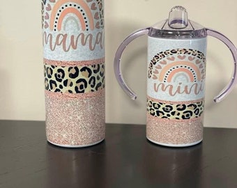 Mama & Mini Tumbler Set | Rainbow Leopard Print, Sublimated Water Bottles