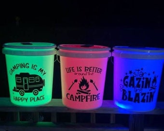 Camping Buckets, Camping Bucket, Lighted Camping Bucket, Camping Light, Campground Light, Tent Light, Camping Decor, Campfire Light