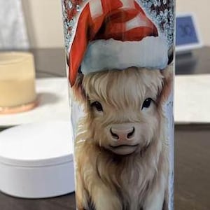Christmas highland cow tumbler,  Christmas candy canes and cocoa tumbler. Christmas tumbler