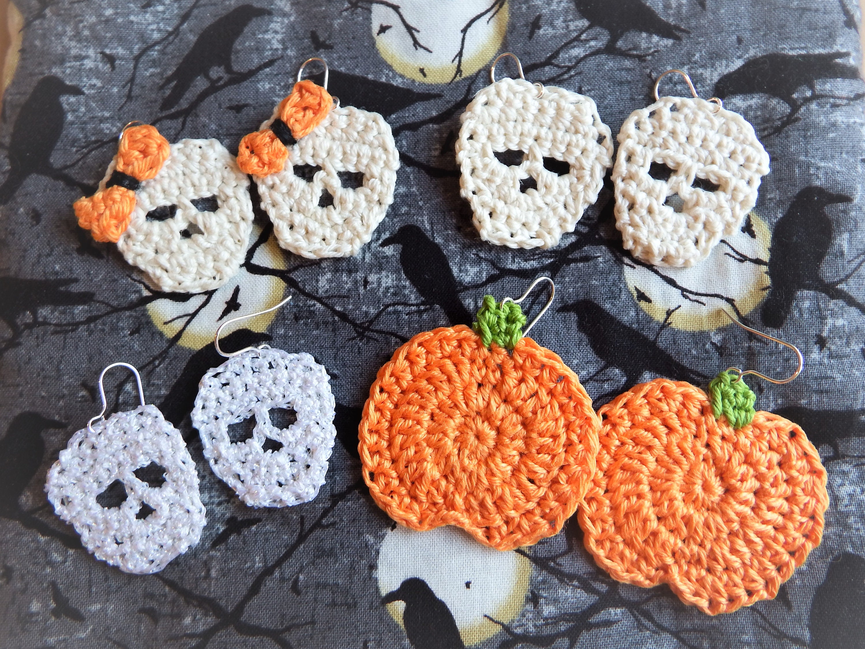 Crochet Halloween Earrings Mrs Skull Sterling Silver Etsy UK