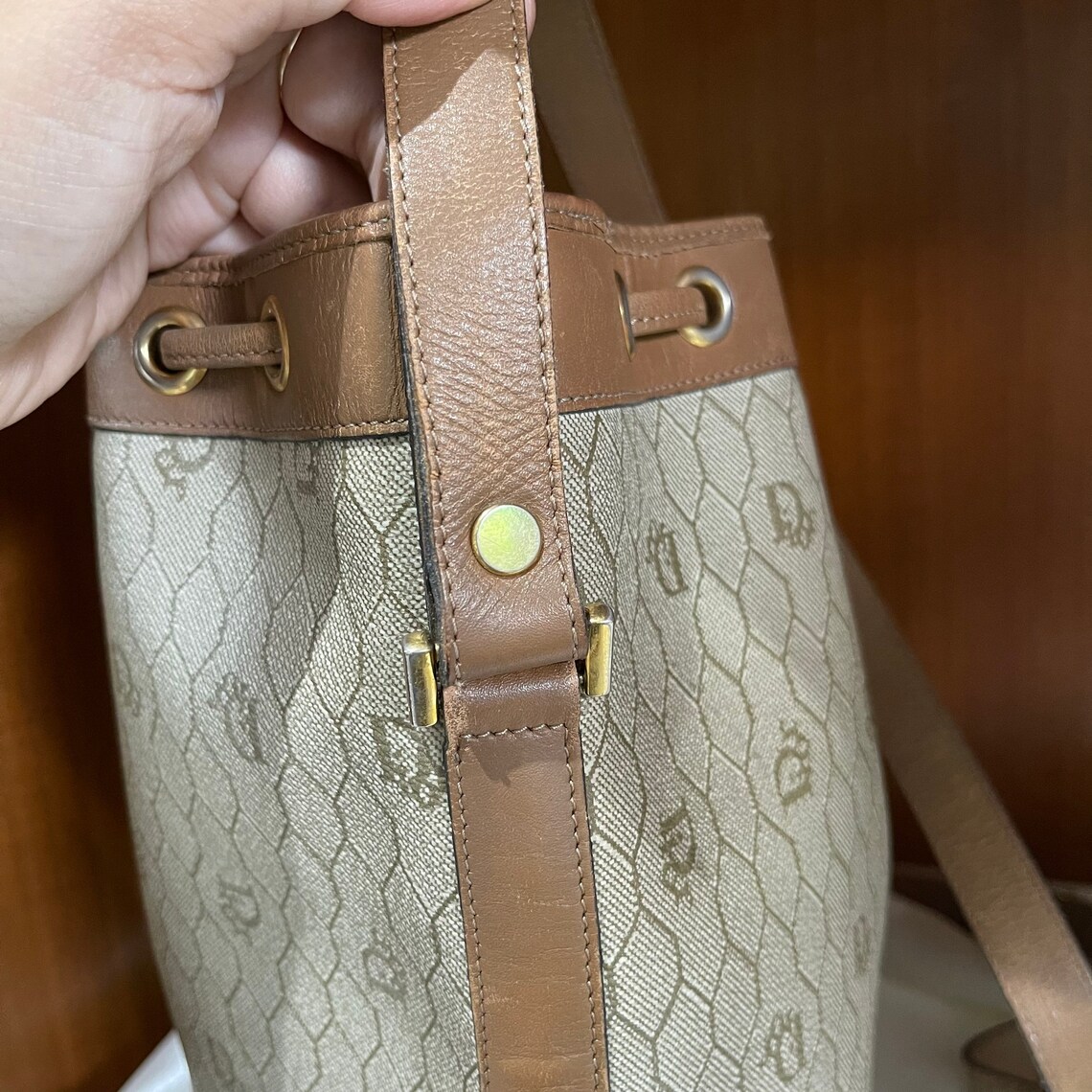 Vintage Dior bucket bag in beige with an adjustable Etsy