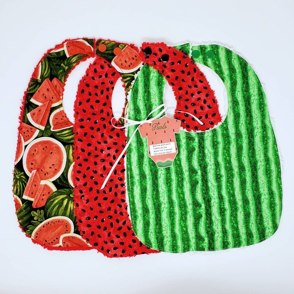 Handmade Personalized Embroidered Watermelon Baby Bibs, One in a Melon Bibs, Girls Baby Bibs, Baby Shower Gift, Cotton Chenille Baby Bib