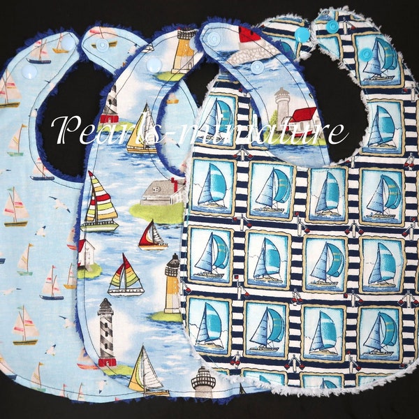 Handmade Personalized Sailing Boat Baby Bib, Baby Shower Gift, Lighthouse Baby Bib ,Gender Neutral Baby Bib, Cotton Chenille Baby Bibs