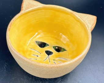 Handmade Ceramic Cat Bowl – Cute Cat Face Pet Dish – Food Safe Pottery for Cats