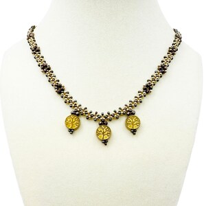 Golden Beaded Necklace with Tree of Life Pendants
