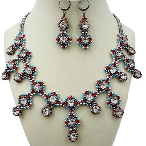 Bohemian Crystal Beaded Necklace and Earring Set – Bold Turquoise & Red Statement Jewelry