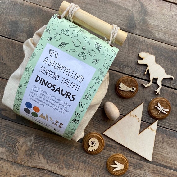 DINOSAUR DOUGH KIT-Sensory Toy-Dinosaur Theme Kit- Gift for Toddlers-Kids Craft Kit- Wooden Stamps-Eco Toy