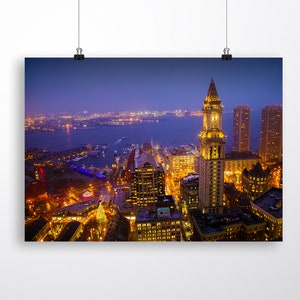 Boston Skyline at Night - Unframed Print