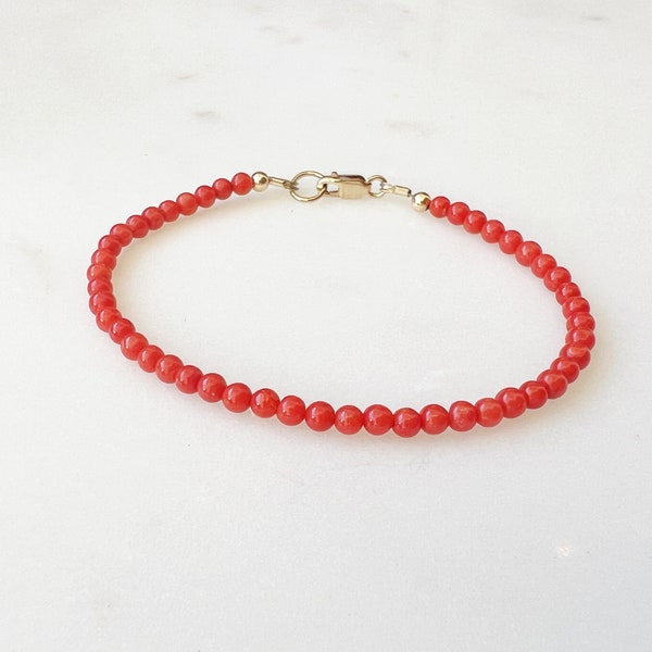 3-3.5mm Authentic Italian Coral  | Red Bead Bracelet  | Gold Filled Bracelet | Premium Hand Made Jewelry | Gold Ball Bead Stacking