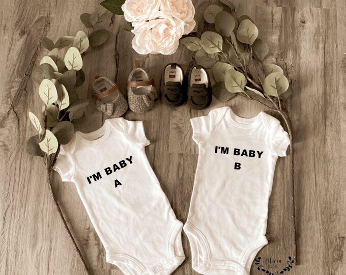 baby A baby B Onesies ; Twin Onesies ® ; Custom Onesie® ; Personalized Onesie ; Baby shower gift ; Baby bodysuit ; twin baby shower