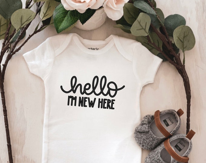 Hello I'm New Here Baby Onesie® baby onesie - custom onesie - baby shower gift - personalized onesie