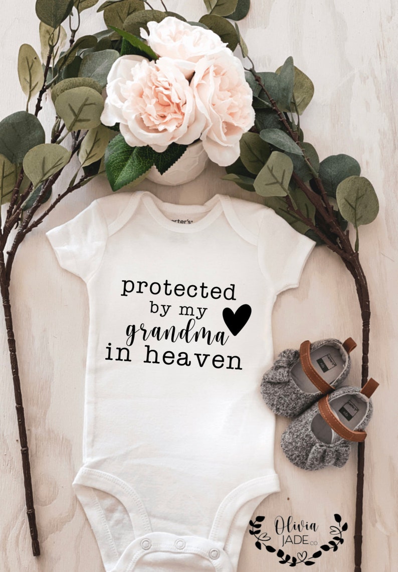 Protected By My Grandma in Heaven Baby Onesie\u00ae baby onesie personalized onesie custom onesie baby shower gift