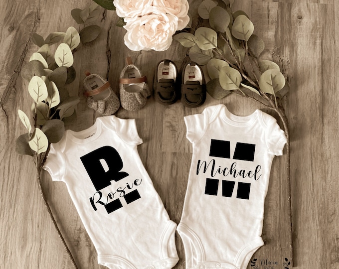Personalized Name Baby Onesie® Twins baby onesie - custom onesie - baby shower gift - personalized onesie