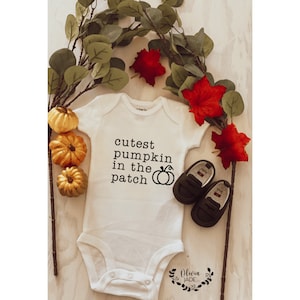 Cutest Pumpkin in the Patch baby onesie® ; Fall baby onesie ; pumpkin picking onesie ; baby shower gift ; custom onesie ; unisex onesie
