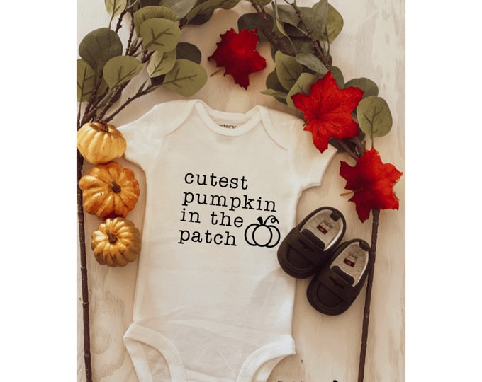 Cutest Pumpkin in the Patch baby onesie® ; Fall baby onesie ; pumpkin picking onesie ; baby shower gift ; custom onesie ; unisex onesie