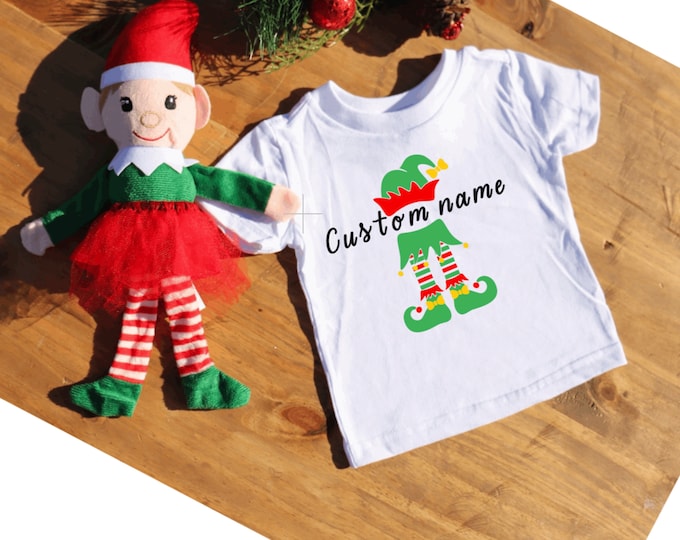 christmas toddler t-shirt with personalized elf option ; custom elf ; custom toddler t-shirt ; christmas custom t-shirt ; christmas shirt