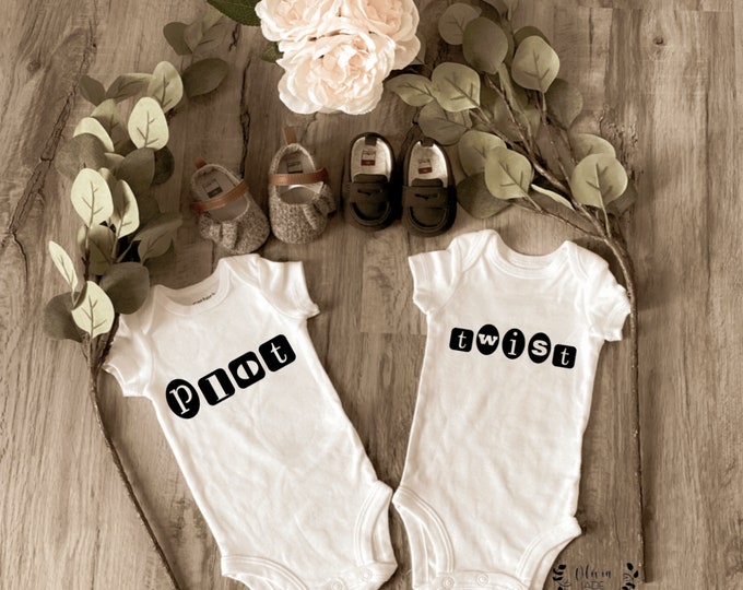 TWIN ONESIES ® ; plot twist ; Custom Onesie® ; Personalized Onesie ; Baby shower gift ; Baby bodysuit ; twin baby shower; twin announcement
