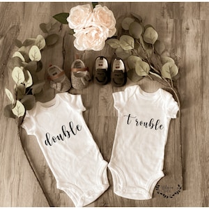 Double Trouble Onesies ® ; twin onesies ; Custom Onesie® ; Personalized Onesie ; Baby shower gift ; Baby bodysuit ; twin baby shower gift