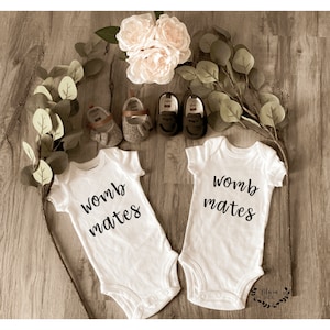 TWIN ONESIES ® ; Womb Mates ; Custom Onesie® ; Personalized Onesie ; Baby shower gift ; Baby bodysuit ; twin baby shower ; twin outfits